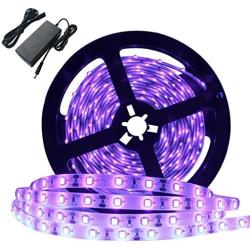 Super Bright 60 Watts UV Black Light LED Strip, 16.4FT/5M 3528 300LEDs 395nm-405nm Non-Waterproof Blacklight with 12V 5A Power Supply, for Night Fishing, Black Party