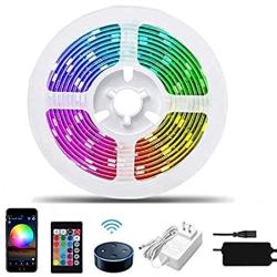 PATIOPTION LED Strip Lights, 16.4ft Waterproof WiFi Works with Alexa, Google, App Controlled Music Sync RGB 5050 LED Tape Lights, Color Changing with Remote for iOS and Android, Bedroom, Home Decor