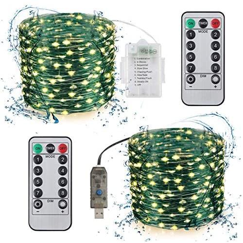 Fuloon String Lights 2 Pack 100 LEDs 33Ft Waterproof String Lights for Halloween Bedroom Wedding Garden Patio Party Decorative Lighting Christmas Light Indoor Outdoor Decoration Warm White