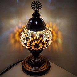 Turkish Colorful Handcrafted Mosaic Lamps by TCO - Desk and Table Lamps for Office, Guest and Living Room - Nickel- Plated Brass Base - 5” Globe Width, 12” Lamp Height (Amber Star)