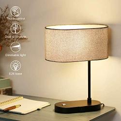 Miceshu Table Lamps for Bedroom with USB Port (Dual), Living Room with Touch Control 3-Way Dimmable, Linen Fabric Lampshade Bedside Lamp for Living Room Eye-Sight Protection (Grey)