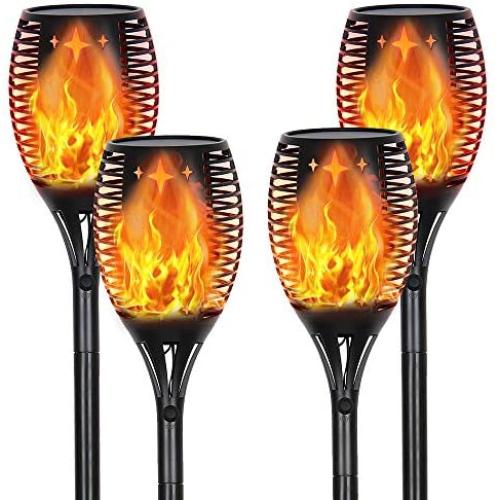 CASAVIDA Solar Torch Lights Outdoor, Waterpoof Landscape Garden Pathway Lights with Vivid Dancing Flickering Flames, Dusk to Dawn Auto On/Off Security Light for Deck Yard Driveway, (4Pack)