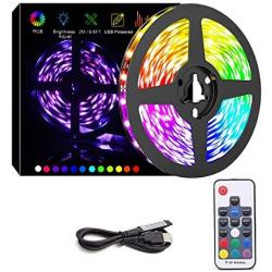 WOTECH USB LED Strips Lights, 6.6ft RGB LED Strip Lights Kit SMD 5050 TV Backlights, Multi Color Changing Flexible Tape Lights for TV Desk Room Halloween Thanksgiving Xmas Party
