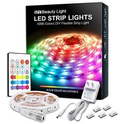 RGB Led Strip Lights 16.4 Feet 4096 DIY Colors Changing Rope Light 30mins Timing Off Led Tape Light Kits with 24keys Ir Remote, Adhesive Clips and 12v Ul Plug for Bedroom Kitchen Cabinet Tv Bar Party