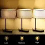 Miceshu Table Lamps for Bedroom with USB Port (Dual), Living Room with Touch Control 3-Way Dimmable, Linen Fabric Lampshade Bedside Lamp for Living Room Eye-Sight Protection (Grey)
