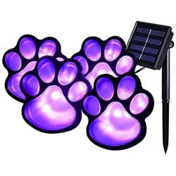 Elnsivo Solar Paw Print Lights, Purple Lights Halloween Decor, Solar Lights Outdoor Dog Cat Puppy Animal Garden Lights for Patio,Yard,Any Pet Lover (Solar Purple paw)