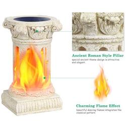 TomCare Solar Lights Outdoor Flickering Flame Solar Lantern Outdoor Decorative Ancient Roman Pillars Resin Waterproof Auto On/Off Outdoor Decoration Lighting for Deck Yard Garden Porch, 2 Pack