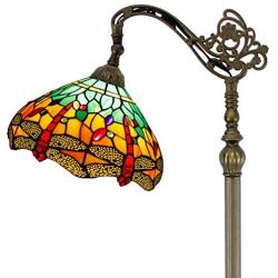 Tiffany Style Reading Floor Lamp Lighting W12H64 Inch Green Yellow Stained Glass Dragonfly Lampshade Antique Adjustable Arched Base S009G WERFACTORY Lamps Living Room Bedroom Beside Table Lover Gifts