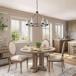 Kitchen Island Pendant Light, A1A9 Retro Round Candle LED Chandelier Lighting Wagon Wheel Ceiling Lights for Farmhouse, Dining Room, Table Light, in Entryway, Hallway, Foyer, D30'' X H23'' Chain 59