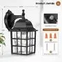 Outdoor Wall Lantern Dusk to Dawn Photocell Sensor, Matte Black Exterior Wall Sconce, E26 Base Socket, Premium Waterfall Glass, 100% Anti-Rust Waterproof Wall Mount Lamp for Entryway Porch Doorway