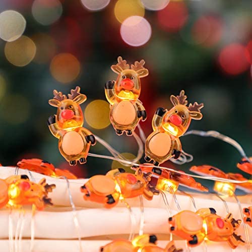 Silverstro 10 Ft 30 LED Christmas Orange Reindeer Decorative String Lights, USB & Battery Powered Fairy Lights, Remote Control and Timer for Kids Room Bedroom Kitchen Party Xmas Tree Decor