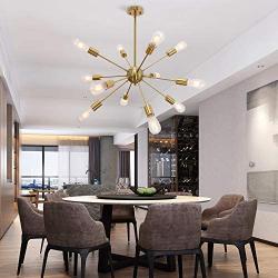 VINLUZ Modern Sputnik Chandelier 12 Light Brushed Brass Mid Century Pendant Lighting Rustic Ceiling Lights Fixtures for Dinning Room Kitchen Foyer