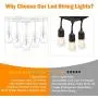 2 Pack 48FT LED Dimmable Outdoor String Lights, Patio String Lights Waterproof, Commercial Grade&Shatterproof, 2700K, White Cords, 15 Hanging Sockets, 3 Spare Bulbs, for Backyard, Gazebo (Total 96FT)