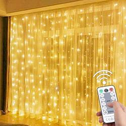 Suwitu Curtain String Lights, 300 LED Window Curtain Fairy Lights Copper Wire Twinkle String Light USB Remote Control 8 Modes Hanging Light for Bedroom Indoor Home Wedding Garden Party (Warm White)