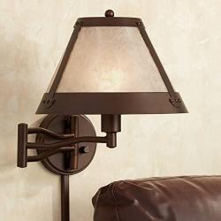 Samuel Rustic Mission Swing Arm Wall Lamp Industrial Bronze Plug-in Light Fixture Natural Blonde Mica Mineral Shade for Bedroom Bedside Living Room Reading - Franklin Iron Works