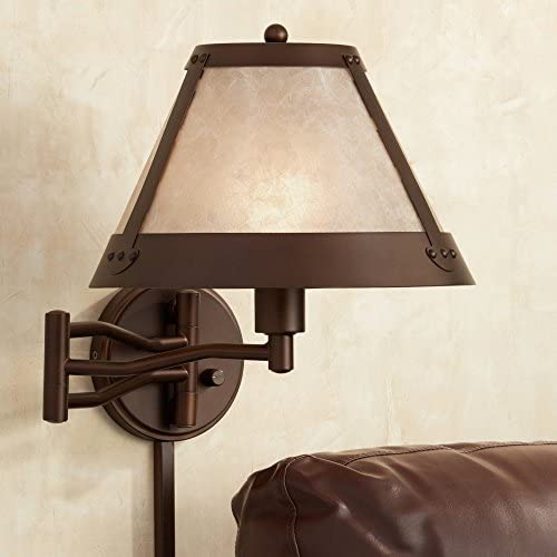 Samuel Rustic Mission Swing Arm Wall Lamp Industrial Bronze Plug-in Light Fixture Natural Blonde Mica Mineral Shade for Bedroom Bedside Living Room Reading - Franklin Iron Works
