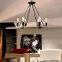 NOXARTE Round Hemp Rope Chandelier Vintage Black Pendant Light Retro Wagon Wheel Lighting Fixture for Dining Room Farmhouse 6-Light