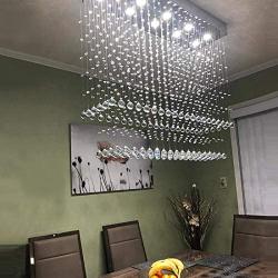 Moooni Modern Rectangular Raindrop Crystal Chandelier Ceiling Lighting Fixture Rectangle Pendant Flush Mount LED Light for Dining Room L 40''x W 12''x H 31.5''