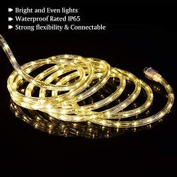 Ollrieu Rope Lights Outdoor 50ft LED Waterproof Warm White Rope Lighting Indoor Connectable 3000K 110V UL Listed Power Plug-in Flexible Strip Light for Bedroom Patio Deck Garden