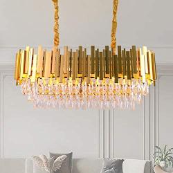 Luxury K9 Crystal Pendant Light,Oval Crystal Chandelier 3 Tiers Raindrop Crystals Flush Mount Ceiling Light Fixture with Adjustable Hanging Chain for Dining Room Living Room,E14 x 10 Lights,Gold