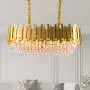 Luxury K9 Crystal Pendant Light,Oval Crystal Chandelier 3 Tiers Raindrop Crystals Flush Mount Ceiling Light Fixture with Adjustable Hanging Chain for Dining Room Living Room,E14 x 10 Lights,Gold