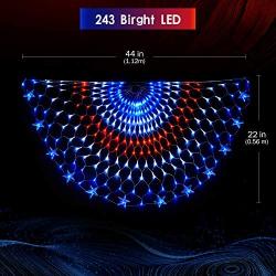 Semicircle lamp American flag lights, 243 LED lights, indoor and outdoor available, outdoor lighting, Christmas, garden, party, and so on, Waterproof LED lights, energy saving, energy-saving, low volt