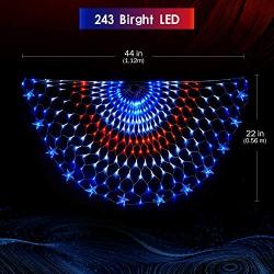 Semicircle lamp American flag lights, 243 LED lights, indoor and outdoor available, outdoor lighting, Christmas, garden, party, and so on, Waterproof LED lights, energy saving, energy-saving, low volt