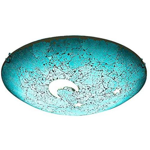 SUSUO Mosaic Design Blue Stained Glass Flush Mount Ceiling Light with Moon and Star Pattern Vingte Art Deco Ceiling Fixture for Bedroom Living Room Hallway Kitchen Bar