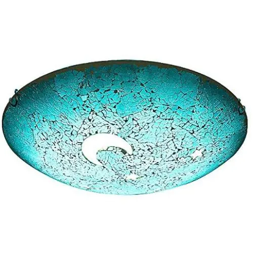 SUSUO Mosaic Design Blue Stained Glass Flush Mount Ceiling Light with Moon and Star Pattern Vingte Art Deco Ceiling Fixture for Bedroom Living Room Hallway Kitchen Bar
