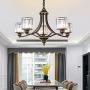 Modern Wrought Iron Chandeliers with Glass Crystal, American 8 Lights Chandeliers, Modern Iron Pendant Lights for Dining Room,Living Room,Office,Cafe,Restaurant(Black)