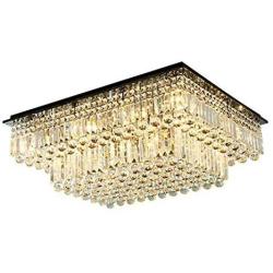 Moooni Modern Luxury Rectangular Crystal Chandelier Lighting Flush Mount Raindrop Ceiling Light Fixture for Dining Rooms Living Rooms Hotel Large Rectangle Chandeliers L31.5'' x W 23.6'' x H14''