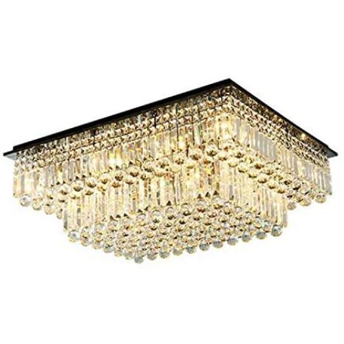 Moooni Modern Luxury Rectangular Crystal Chandelier Lighting Flush Mount Raindrop Ceiling Light Fixture for Dining Rooms Living Rooms Hotel Large Rectangle Chandeliers L31.5'' x W 23.6'' x H14''