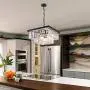 Wellmet Modern Crystal Chandelier, 9 Lights Square Black Farmhouse Chandeliers with K9 Crystals, Pendant Light Fixture for Foyer Dining Room Bathroom Bedroom Livingroom Kitchen Island L19.68”X W19.68”