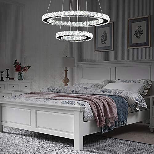 Arxeel Modern Crystal Chandelier, Contemporary Led Ceiling Lights Fixtures Pendant Lighting for Living Room Bedroom Restaurant Porch Dining Room (2 Rings, Dia 19.6''+11.8'')