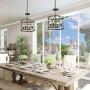 LOG BARN Industrial Cage Chandelier Farmhouse Pendant Lighting 14 inches, 4-Lights Faux Wood Ceiling Hanging Light Fixture for Dining Rooms, Living Room, Kitchen, Hallway