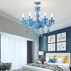 Modern Chandelier Elegant Hanging Lights Crystal Glass Pendat-Lighting Ceiling Light Fixtures Blue 5 Heads