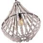 Giluta Conical Wood Bead Chandelier Retro Style Pendant Lamp, Industrial Metal Ring Frame Ceiling Lamp Kitchen Island Vintage Hanging Light Fixtures 1 Light, Gray White (C0045)