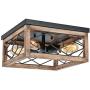 Eyassi Farmhouse Ceiling Lights, Close to Ceiling Lighting Fixtures Wooden Flush Mount 4-Light Black Ceiling Lamp for Kitchen Island Living Room Bedroom Hallway Laundry Entryway