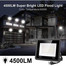 CREPOW 2-Pack 50W LED Flood Lights Outdoor, IP66 Waterproof Security Lights Work Light, 4500lm Outside Floodlights Super Bright Lighting for Playground Yard Lawn, 6000K Daylight White