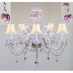 Chandelier Lighting w/Crystal White Shades & Hearts! H25'' X W24'' - Perfect for Kids and Girls Bedroom!