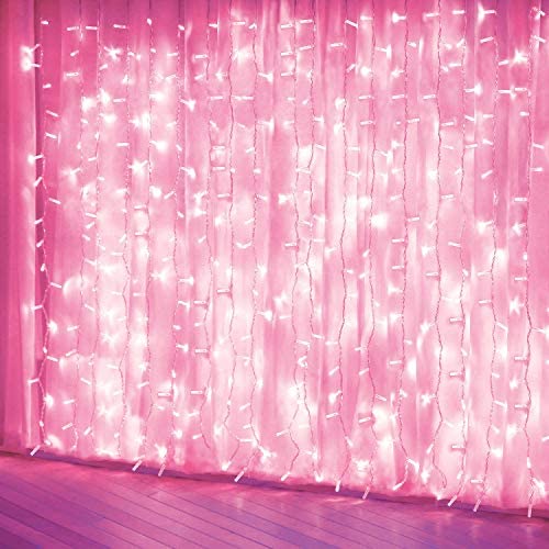 Curtain Lights, Pink 8 Modes LED String Lights for Garden, Girls Room, Party, Window and Wall Decorations
