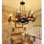 LITFAD 6 Lights Antlers Chandelier Light Fixture Rustic Style Candle Pendant Light Resin and Metal Lodge Hanging Ceiling Light in Brown for Dining Room Living Room Cafe Restaurant