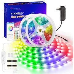 REYSURPIUS LED Strip Lights 32.8ft(300 LEDs),Bluetooth Music Sync Mic Controller,Mobile APP Can Control,(2 roll 16.4ft) Double-Sided Copper Plate 5050RGB Color Changing Light Strip for Bedroom, Home