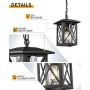 Beionxii Outdoor Pendant Light | Exterior Hanging Lantern Porch Pendant Lights, Sand Textured Black with Water Rippled Glass - A330H-1PK