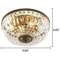 BAYCHEER Round Shaped Clear Crystal Ceiling Lghting Ftures with 3 Lghts Retro Art Dcoration Flush Mount Ceiling Light for Hallway Dining Living Room Kitchen Boudoir 9.84inch (Bronze)