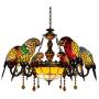 LITFAD Parrot Tiffany Crystal Chandeliers 6 Heads Pendant Lighting Stained Glass LED Ceiling Hanging Light Fixtures Pendant Lamp for Living Room Bedroom Hotel Bar