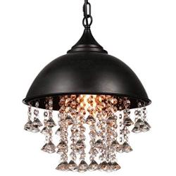 LITFAD Industrial Pendant Lamp Wrought Iron Vintage Retro Crystal Pendant Light - Adjustable 13'' Edison Metal Hanging Ceiling Light Chandelier with Hanging Crystal for Restaurant Living Room Cafe