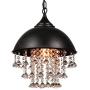 LITFAD Industrial Pendant Lamp Wrought Iron Vintage Retro Crystal Pendant Light - Adjustable 13'' Edison Metal Hanging Ceiling Light Chandelier with Hanging Crystal for Restaurant Living Room Cafe