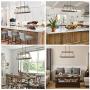 LALUZ Farmhouse Chandelier, Smart Faux Wood Metal Light Fixture for Dining Room, Kitchen Island, Living Room and Foyer, Flawlessly Compatible with Alexa and Google Assistant, App Controlled