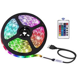 USB LED Strip Lights with Remote Control and 5050 RGB,6.56FT/2M, Flexible Color,USB 5V Power Supply,DIY.